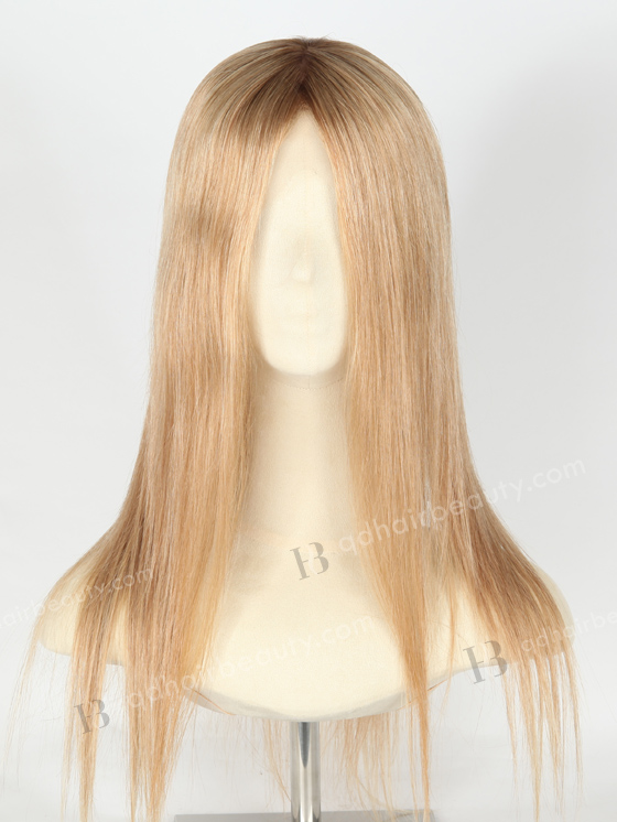 In Stock European Virgin Hair 16" Straight T4/8a# and T4/613# Blended Color Lace Front Silk Top Glueless Wig GLL-08022